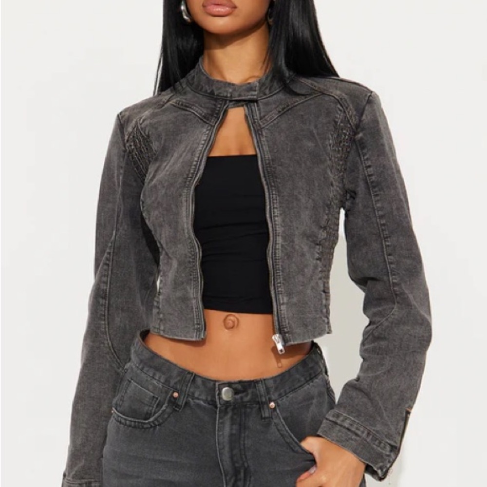 Need For Speed Denim Moto Jacket - Black/ Washed Gray